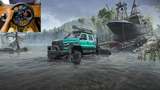 Towing a Massive Boat | Ford f-750 Super Duty | SnowRunner | Logitech g29 gameplay