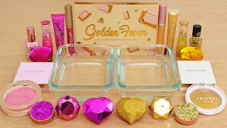 Pink vs Gold Slime ASMR - Mixing Makeup Eyeshadow Into Slime