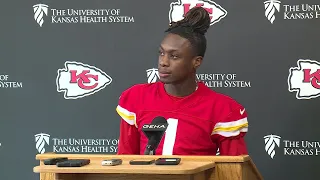 Chiefs rookie Xavier Worthy talks at rookie minicamp in Kansas City