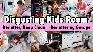 DISGUSTING KIDS ROOM CLEANING | BEDROOM TRANSFORMATION + GARAGE DECLUTTER | CLEANING MOTIVATION 2024