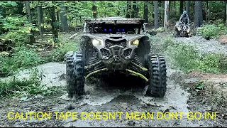 Lifted Can Am Maverick X3 XMR On System 3 XT400 Ripping It Through Caution Taped Holes DEEP MUD!