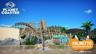 Planet Coaster | Palmetto Amusement Park | Ep.5 : Zone hawaïenne pour notre wooden coaster !