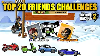 TOP 20 FRIENDLY CHALLENGES - Hill Climb Racing 2 Walkthrough