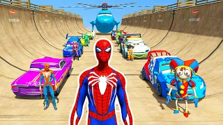 GTA V - POMNI and DEADPOOL in the Epic New Stunt Race For MCQUEEN CARS by Trevor