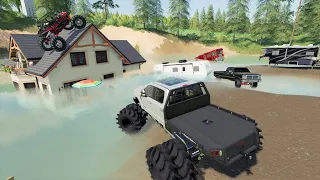 Huge storm floods houses and campers | Farming Simulator 19 camping and mudding