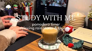 2-HR STUDY WITH ME 🌧🕯️ rainy evening & thunderstorm | pomodoro 50/10 timer + bell, real time