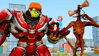 Siren Head Vs IronMan Giant NickHulk and Tani Care Baby MissT Scary Teacher 3D Superheroes Animation