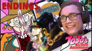 JoJo's Bizarre Adventure Endings (1-11) FIRST TIME REACTION | WHAT IS GOING ON HERE?!