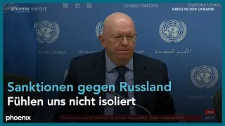 Pressekonferenz mit dem russischen UN-Botschafter Wassili Nebensja zum Ukraine-Krieg am 28.02.22