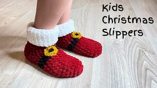 Crochet Christmas SLIPPERS for Kids | SANTA Slippers Crochet