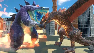 Fire & Water: Sharkjira vs. Fire lava dragon! - Animal Revolt Battle Simulator