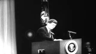 Yuri Gagarin, a Soviet cosmonaut, addresses people during a conference in the Uni...HD Stock Footage