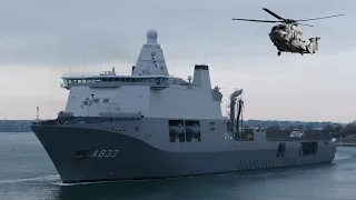 Massive warship joins Dutch fleet at sea (ft helicopters) 🇳🇱