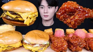 치즈버거 양념치킨 멘보샤 치즈볼 치킨 먹방ASMR MUKBANG TRIPLE CHEESEBURGERS & FRIED CHICKEN チキン チーズバーガー eating sounds