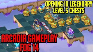 Arcadia Gameplay - Fog 14 - Opening 10 Legendary Arcane Chest Level 5 | Merge Dragons