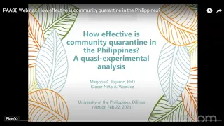 PAASE Webinar: How effective is community quarantine in the Philippines?