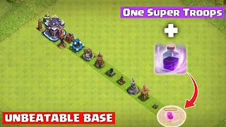 One Raged Super Troops Vs Level 1 Straight Line defense formation - clash of clans