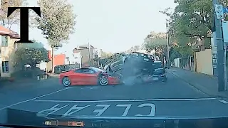 Red Ferrari causes multi-vehicle accident in Melbourne
