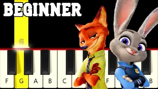 Try Everything - Zootopia - Shakira - Very Easy and Slow Piano tutorial - Only White Keys - Beginner