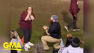 Watch this high school football team react to coach proposing to girlfriend