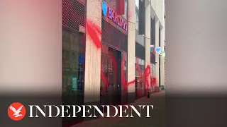 Barclays London office cordoned off after pro Palestine protesters' spray with red paint