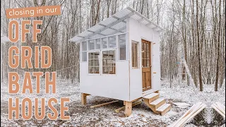 Our Off Grid Bath House is Dried In! + Installing our True North TN10 Wood Stove