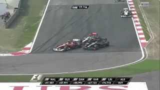 Felipe Massa and Lewis Hamilton overtake on Nick Heidfeld Chinese GP 2011