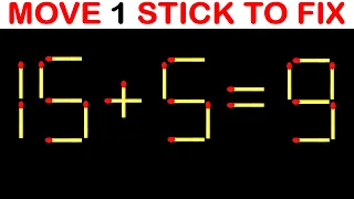 Move only 1 stick to make equation correct. Matchstick puzzle 15+5=9