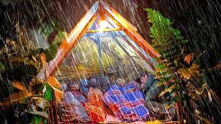 camping during heavy thunderstorm without stopping // building a shelter relaxing rain sound