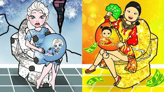 Rich Pregnant OR Poor Pregnant? - Hot Squid Game VS Frozen Elsa | Paper Dolls Story Animation