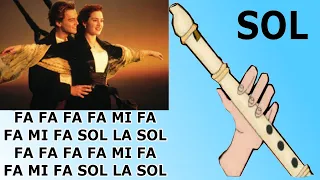 Titanic, flauta dulce fácil, tutorial con animación, easy flute recorder