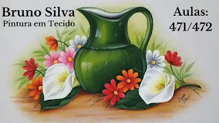 Jarro com Margaridas e Copos de Leite Pintura em Tecido Bruno Silva