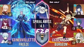 [F2P] Neuvillette Freeze & Bennett Burgeon | Spiral Abyss 4.1 Floor 12 - 9 Stars | Genshin Impact