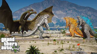 Atomic Godzilla, Nuclear Godzilla vs Mechagodzilla, King Ghidorah - Epic Scene ( GTA V Mods )