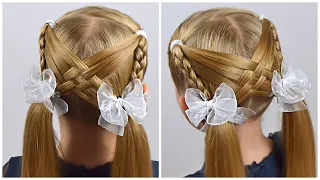 EASY hairstyle with PIGTAILS and ELASTICS | Quick and Easy hairstyles for Girls by LittleGirlHair