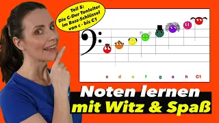 Spielend Noten lernen - Für Kinder leicht erklärt | BASS Noten c - C1 | Spaß mit den NOTENSCHNUTZIES