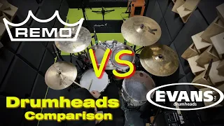 Drumheads comparison. Remo Emperor vs Evans G1. Coated vs Clear.
