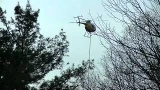 Aerial Saw. Aerial Solutions in Action. Helicopter Tree Trimming. Hughes 500D.