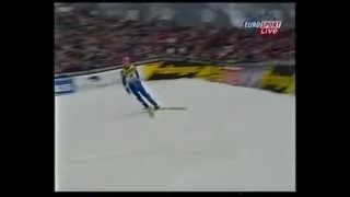 Oberstdorf 2001 - Veli-Matti Lindstroem 194.5 m and crashes into banners after the jump