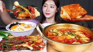 ASMR MUKBANG | SPAM SOFT TOFU STEW (SUNDUBU JJIGAE) & BUTTER EGG RICE & GREEN ONION KIMCHI