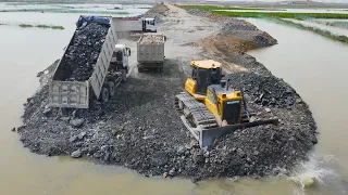 Top Activities Construction Road on Water with Bulldozer Operator Using ,dump truck to move a stone