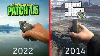 Cyberpunk 2077 v1.5 (2022) vs GTA 5 (2014) Water Physics and AI Comparison