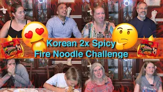 Korean 2x Spicy Fire Noodle 🔥 Challenge Family Reaction Part 1- Age 11 and Up