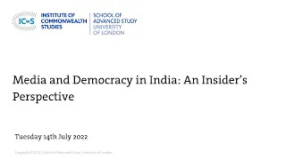 Media and Democracy in India: An Insider’s Perspective