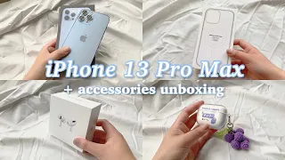 Aesthetic Unboxing: NEW 2021 iPhone 13 Pro Max in Sierra Blue + AirPods Pro + cute accessories