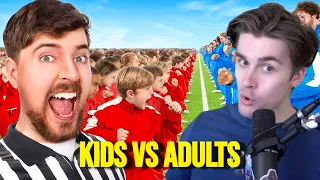 Ludwig Reacts To 100 Kids Vs 100 Adults For $500,000 By MrBeast