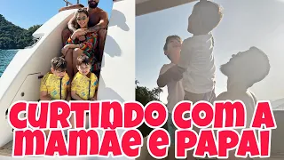 Andressa Suita e Gusttavo Lima curte passeio de iate com os filhos." Família feliz"