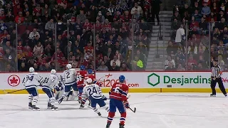 Shea Weber scares fans behind the glass with a booming slap shot