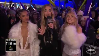 Sabrina Carpenter with Tyla & Rita Ora at New Year's Rockin' Eve in Times Square.