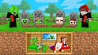 Mikey Family & JJ Family Built a HOUSE inside the GRAVE in Minecraft (Maizen)